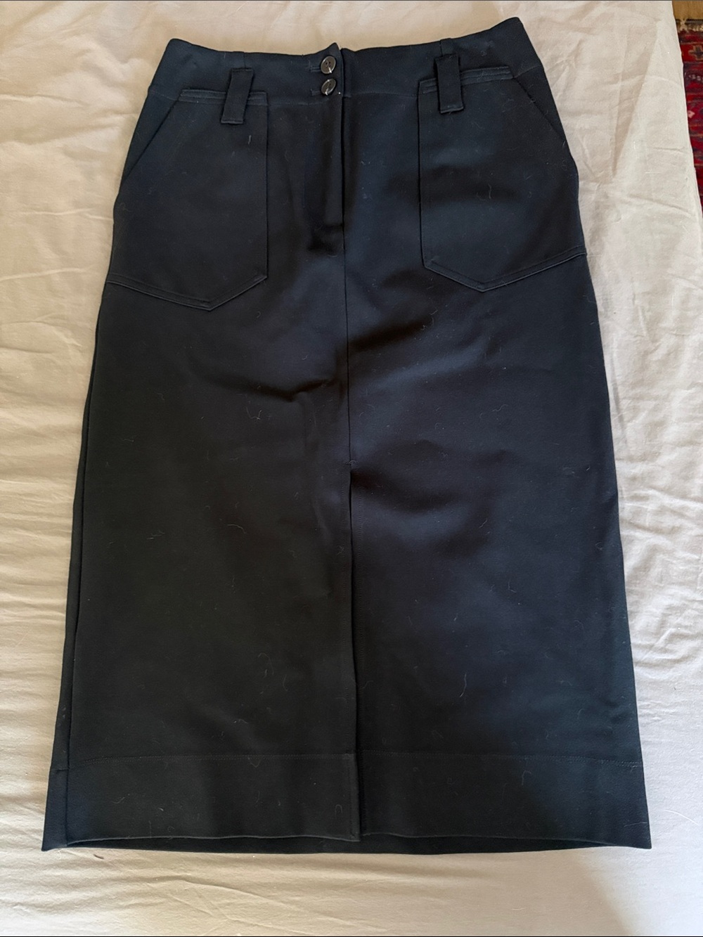 Anthropologie Black Midi Pencil Skirt with Front Pockets